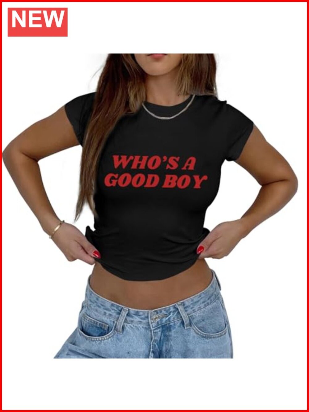 Funny Y2K Crop Top Baby Tee Who's A Good Boy Slim Fit Short Sleeve T-Shirt